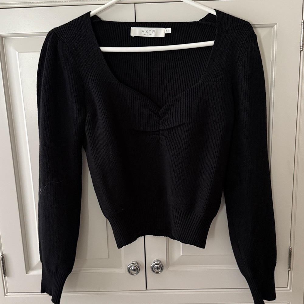ASTR V-Neck Ribbed Black Sweater